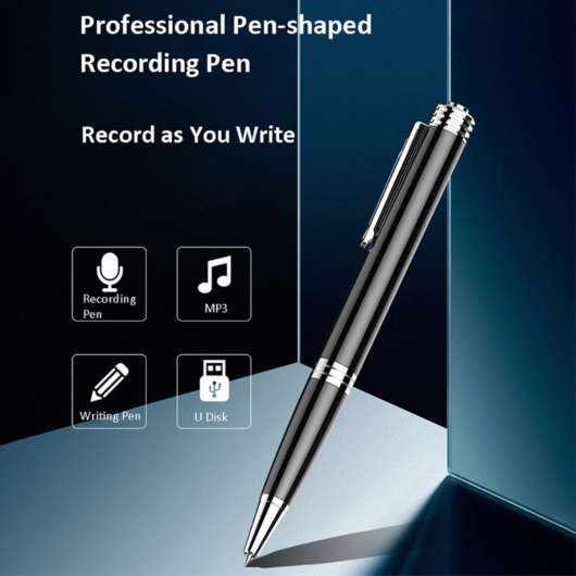 Penna med ljudinspelning & mikrofon, Spionpenna, V10PRO, 16GB, 192 Timmars Ljudlagring