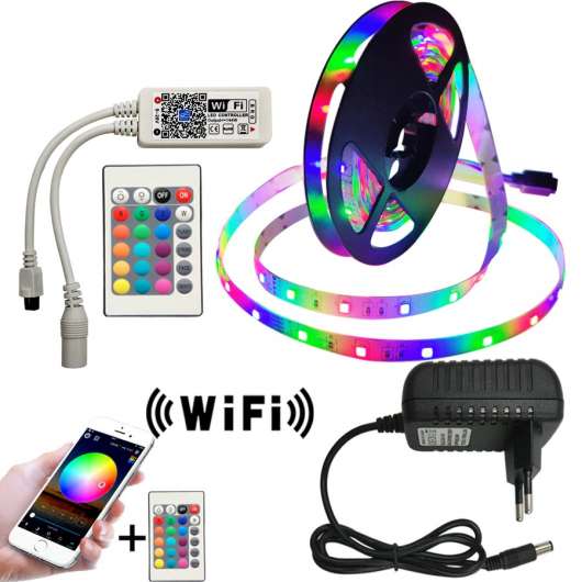 Premium RGB LED-list 2835, 5 meter, fjärrkontroll, android & iOS