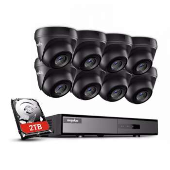 Professionellt 1080p Övervakningssystem, 8 Dome Kameror, DVR, 2TB Hårddisk, Motion Detection