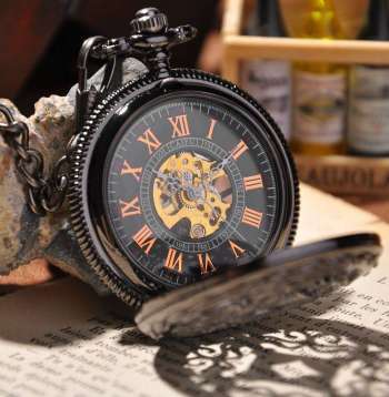 Retro pocket watch, romerska siffror, mörk metall