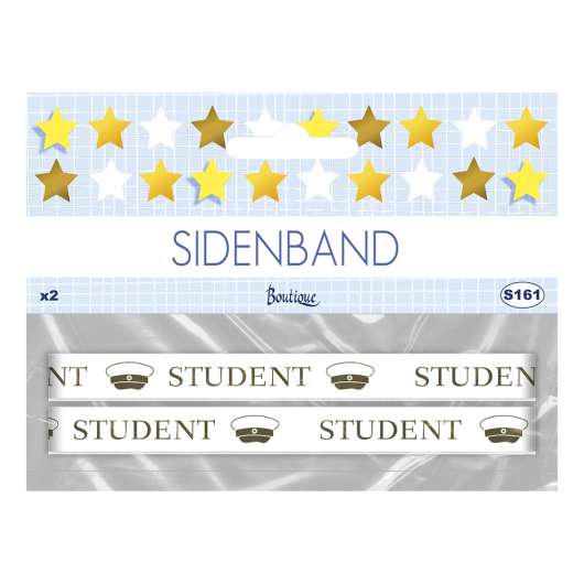 Sidenband Student Vit/Guld - 2-pack