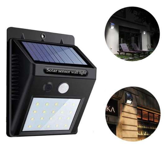 Solcellslampa med sensor / rörelsedetektor mark & väggmontering, 48LED, IP67 vädertålig