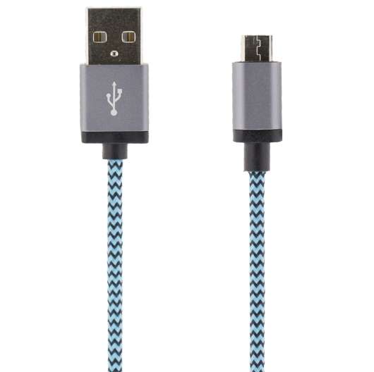 STREETZ USB-kabel, Tygklädd, Typ A ha - Typ Micro B, 1m, blå