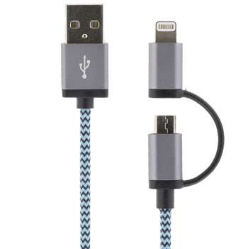 STREETZ USB-kabel, USB Micro B ha och lightning ha, MFi, 1m, blå