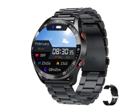 Svart Smartwatch med metallarmband, Android/iOS, Pekskärm, Bluetooth, Puls & blodtrycksmätare, IP67