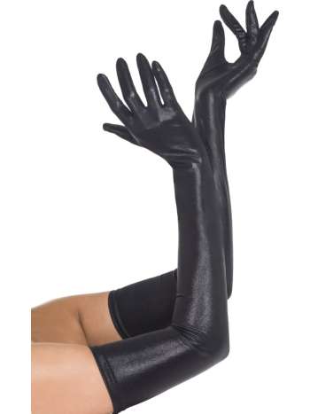 Svarta Långa Handskar Med Wet Look