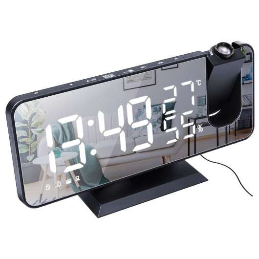 Väckarklocka med spegelglas och LED-projektor