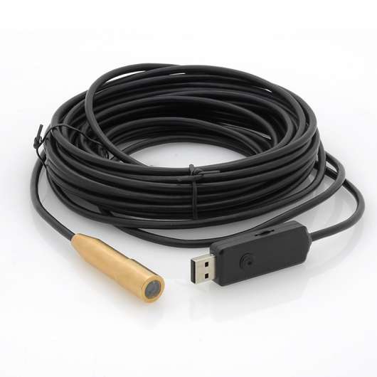 Vattentät USB Endoskop - 5 meter kabel, 4 LEDs, Kopparhuvud