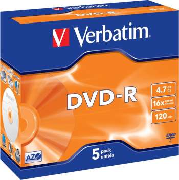 Verbatim DVD-R, 16x, 4,7 GB/120 min, 5-pack jewel case, AZO
