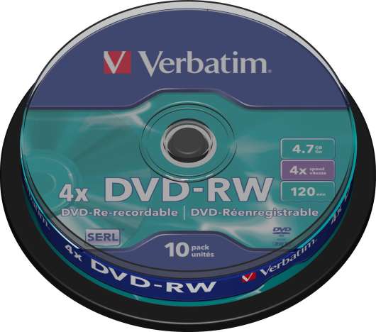 Verbatim DVD-RW, 4x, 4,7 GB/120 min, 10-pack spindel, SERL