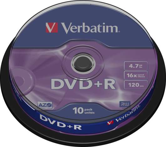 Verbatim DVD+R, 16x, 4,7 GB/120 min, 10-pack spindel, AZO