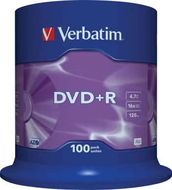 Verbatim DVD+R, 16x, 4,7 GB/120 min, 100-pack spindel, AZO