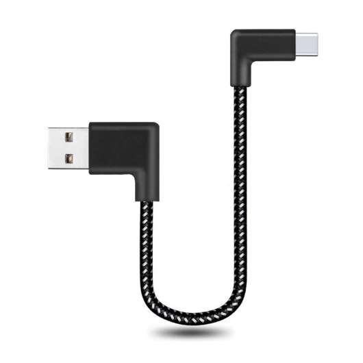 Vinklad USB-C till Typ-A laddningskabel, 20 cm, perfekt för powerbanks - Svart