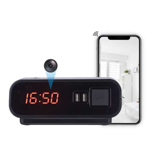 WIFI Spionkamera i bordsklocka med 2x usb-portar, 1080p, MicroSD